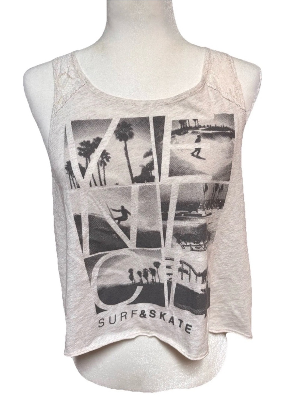 Hollister Surf & Skate Sleeveless Crop Top With Lace Inset Women’s Large